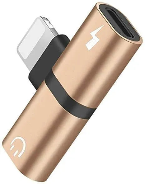 iPhone Adapter 2in1 schwarz für gleichzeitiges Musik hoeren und laden gold