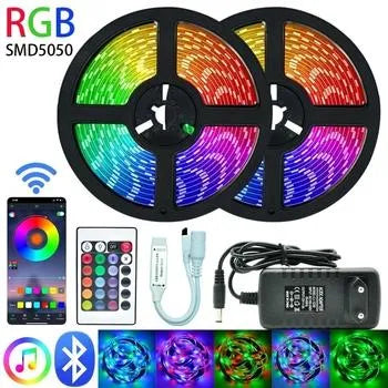 LED Streifen Lichter Flexibel Klebeband BLUETOOTH 5m 10m 15m 20m RGB Fernbedienung + Adapter LED