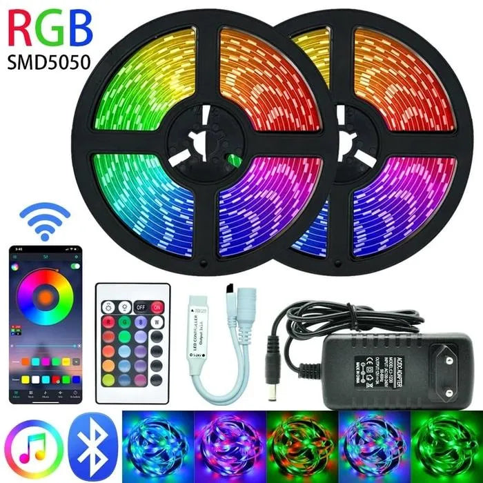 LED Streifen Lichter Flexibel Klebeband BLUETOOTH 5m 10m 15m 20m RGB Fernbedienung + Adapter LED