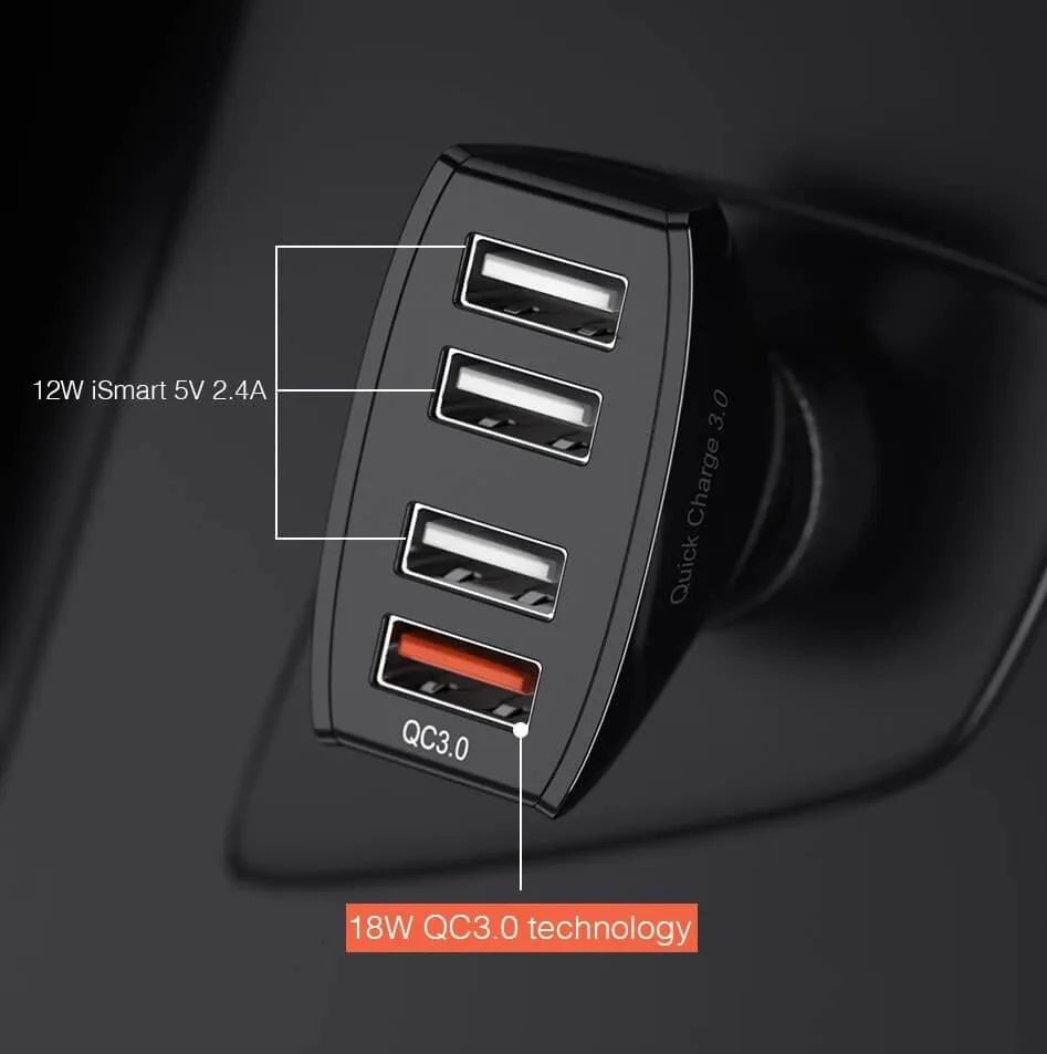 USB Quick Charge Adapter fuer Auto Zigarettenanzuender mit 12w und 18w