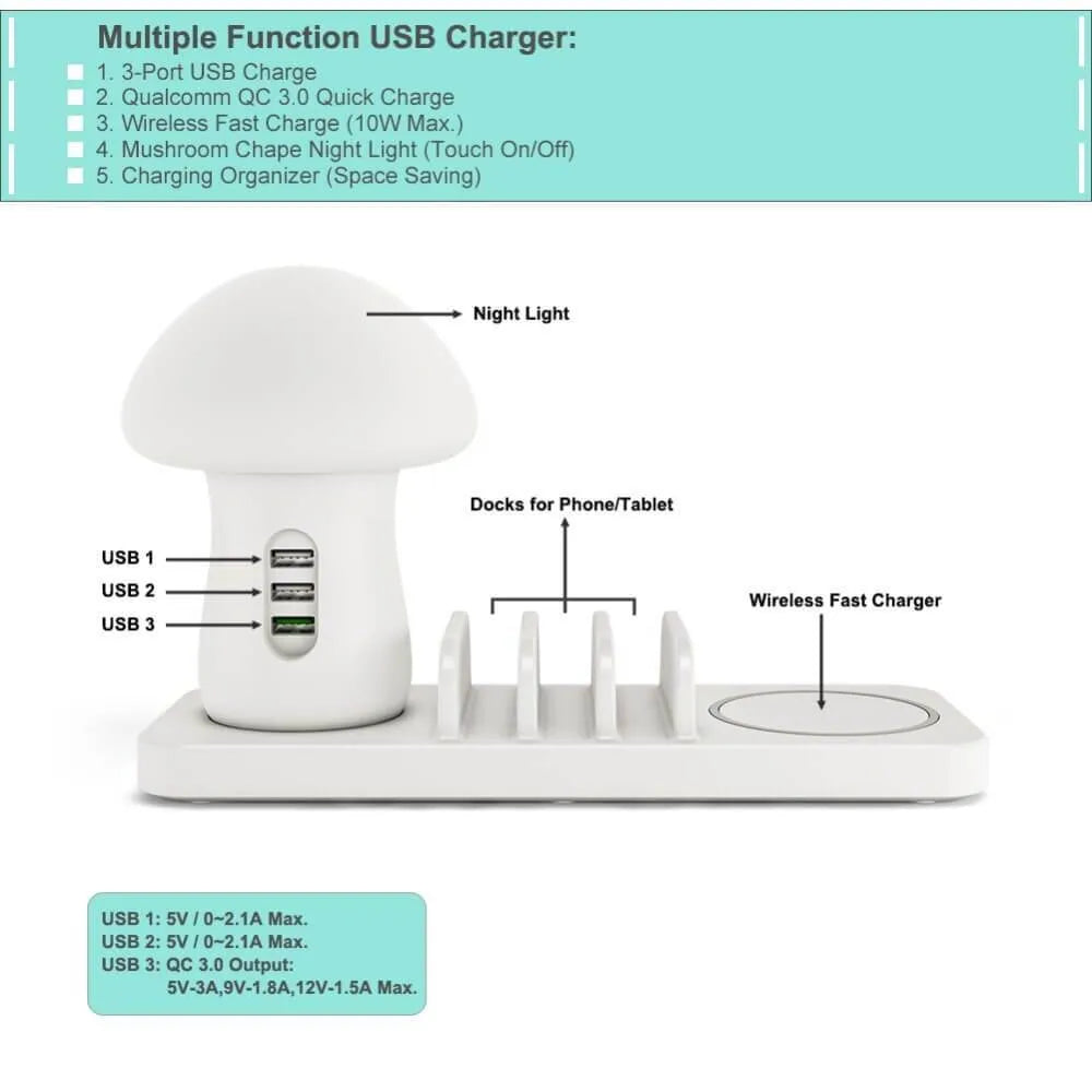 Nachtlicht LED Ladestation Qi USB