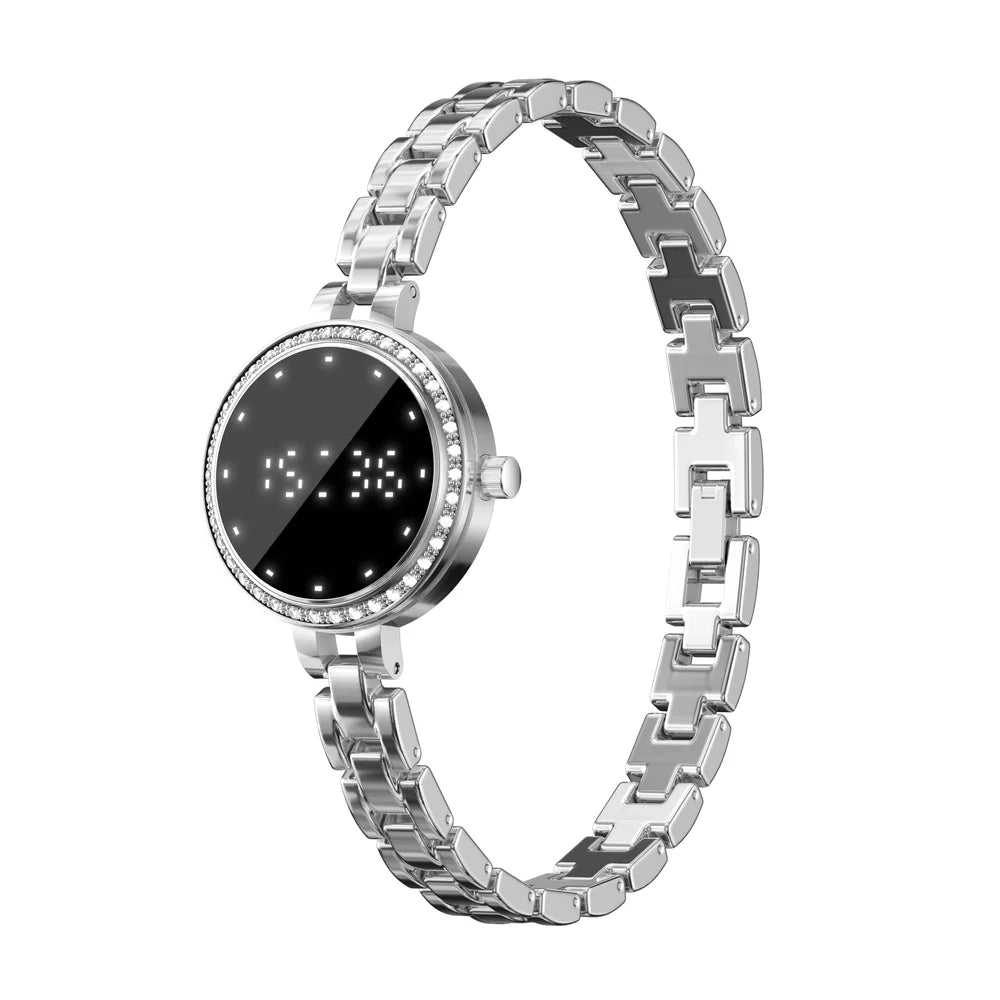 Pireware Diana Smartwatch in Silber mit Kristallkranz und Gliederarmband