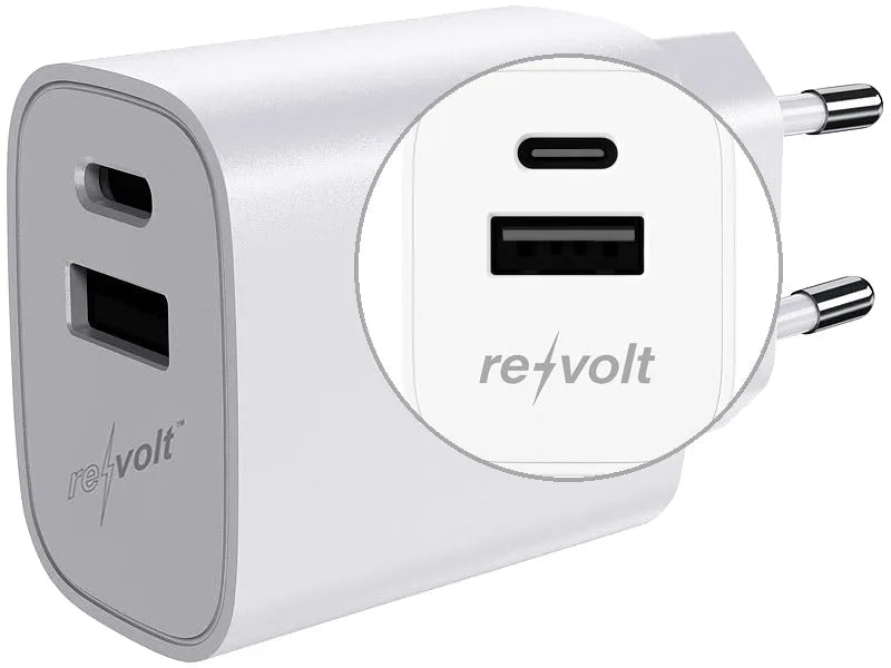 USB Adapter USB-C + USB Schnellladen 2 Ports reVolt Quick Charge