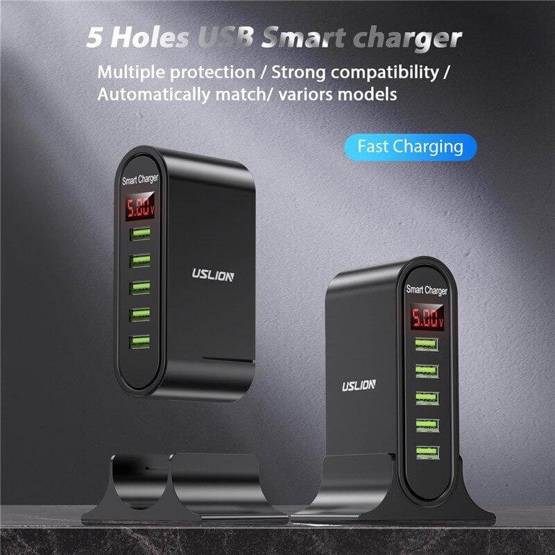 USB quick charge Adapter mit 5 Anschluessen fuer alle Geraete