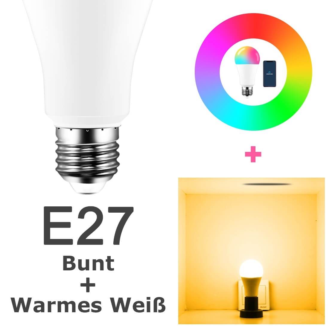 Smarte Glühbirne Alexa Google Home Warm Weiss