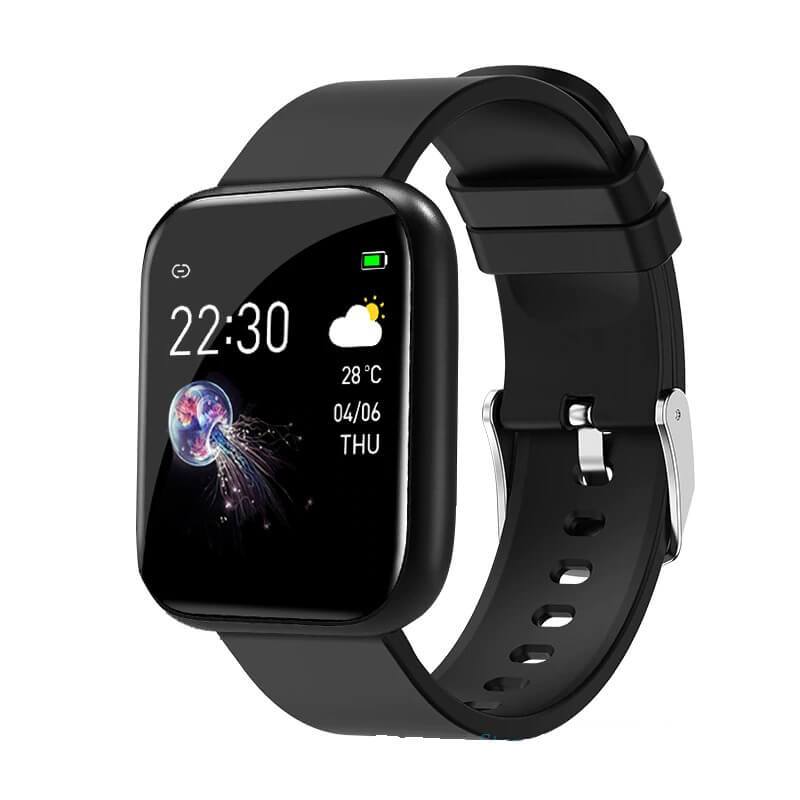 Smartwatch Unisex mit Silikon Armband fuer Herren und Frauen in schwarz