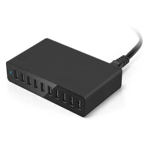10 Port USB Stecker Schnellladen Schwarz