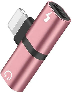 iPhone Adapter 2in1 schwarz für gleichzeitiges Musik hoeren und laden pink