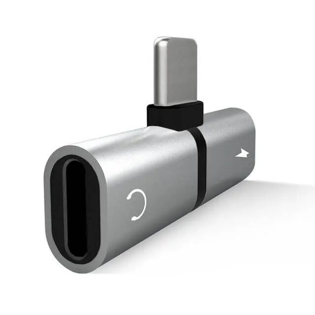 iPhone Adapter 2in1 schwarz für gleichzeitiges Musik hoeren und laden grau