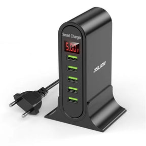 5 Port USB Stecker fuer schnelles Laden schwarz