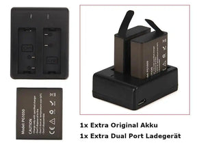 Action Cam Kamera 4K Extra Akku und Dual Ladegerät