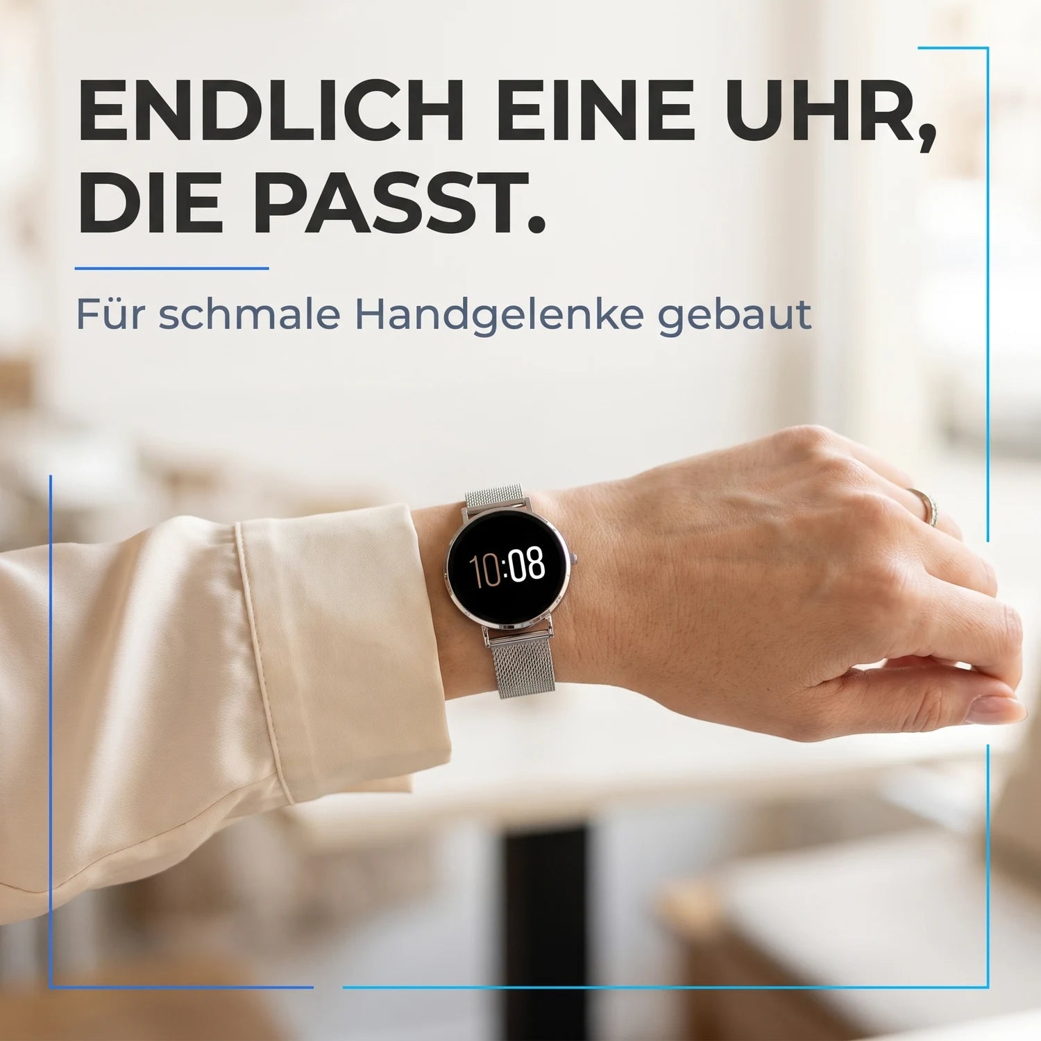 Endlich eine Uhr, die passt – Amory 5 Mini an einem schmalen Handgelenk