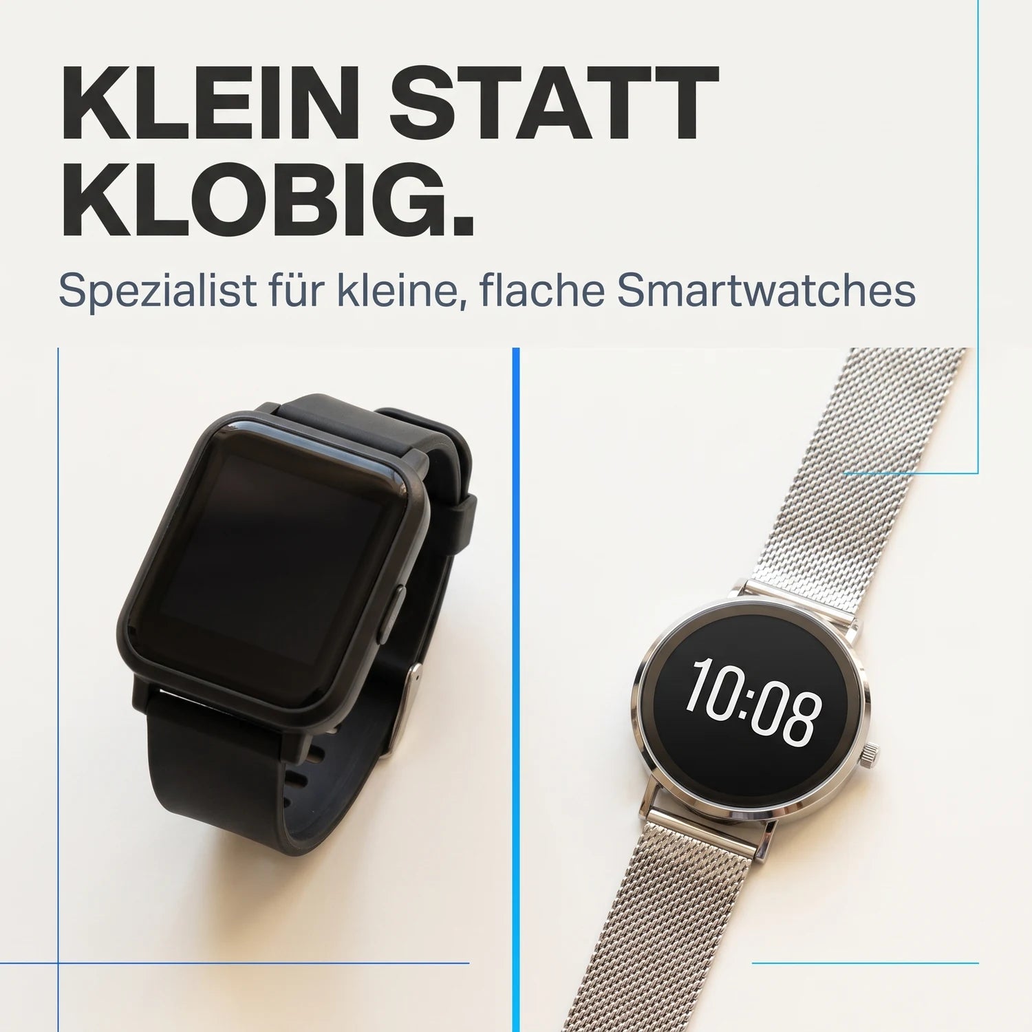 Klein statt klobig – Amory 5 Mini neben einer großen, klobigen Smartwatch