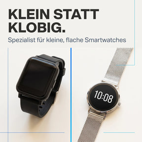 Klein statt klobig – Amory 5 Mini neben einer großen, klobigen Smartwatch