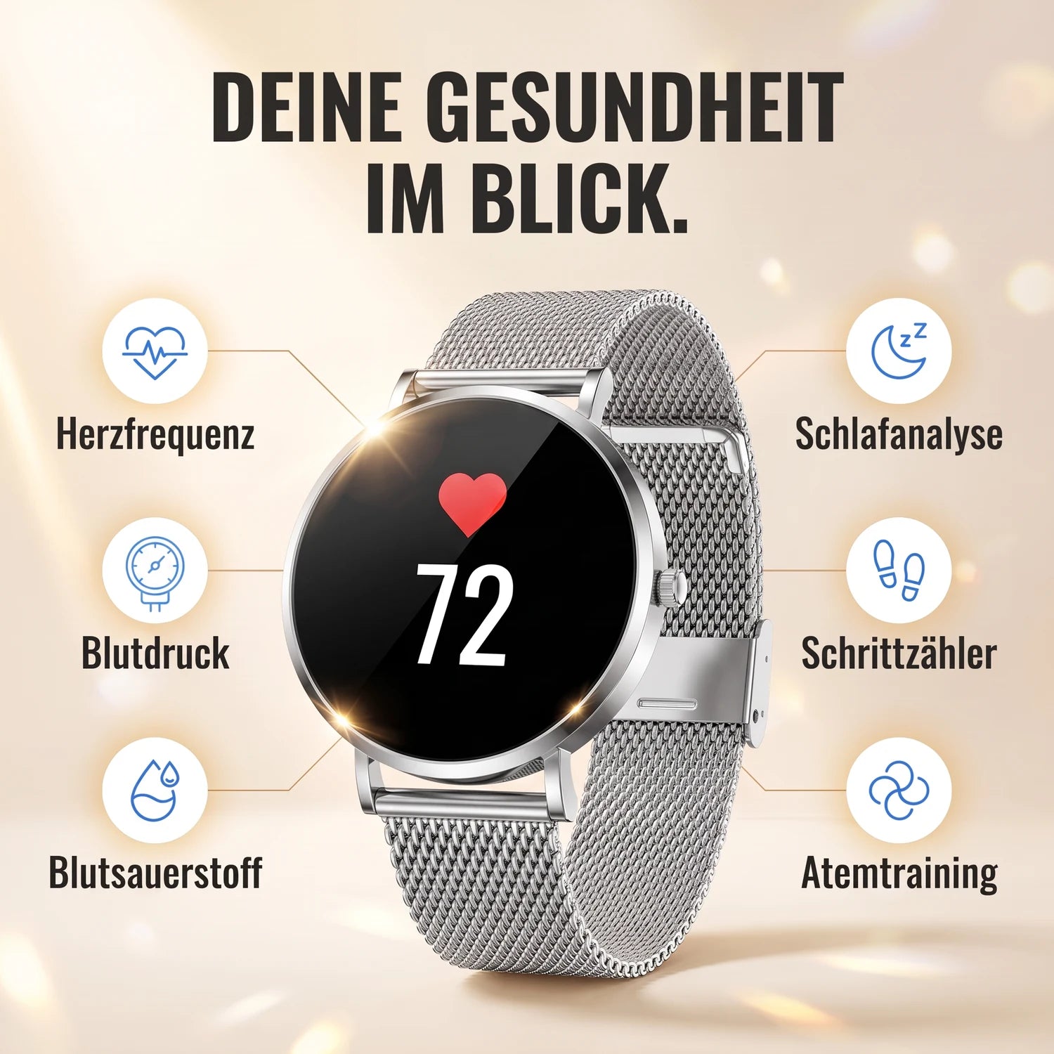 Deine Gesundheit im Blick – Amory 5 Mini in Silber mit sechs Gesundheitsfunktionen