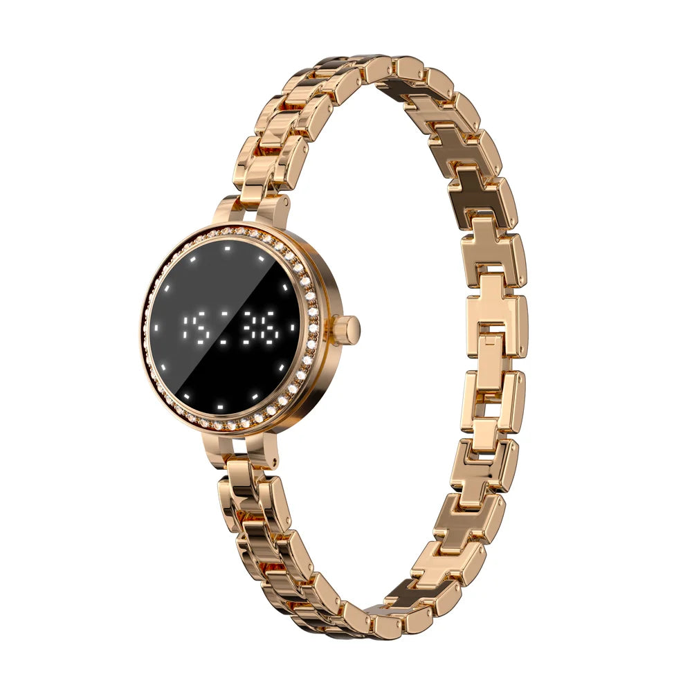 Pireware Diana Smartwatch in Roségold mit Kristallkranz und Gliederarmband