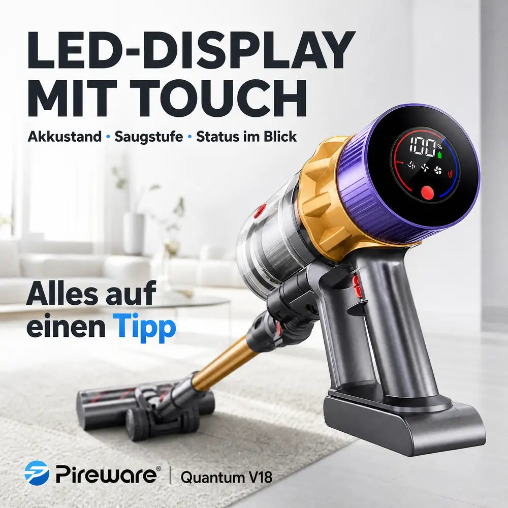 Pireware® Quantum V18 - Kabelloser Akku Staubsauger Beutellos
