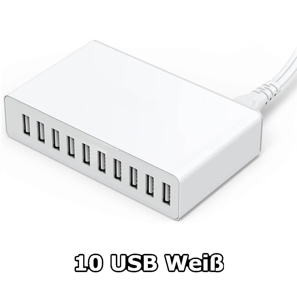 10 Port USB Stecker Schnellladen Weiß