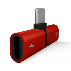 iPhone Adapter 2in1 schwarz für gleichzeitiges Musik hoeren und laden rot