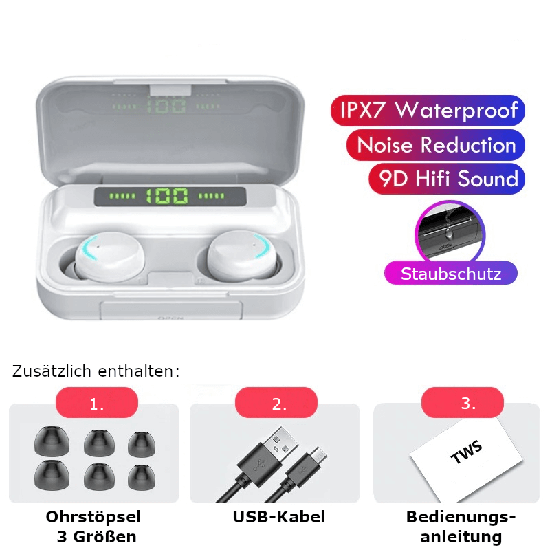 Bluetooth Kopfhörer In Ear Kabellos Android Apple Deep Bass Hi-Fi Stereo Sound mit Mikrofon, IPX7 Wasserdicht