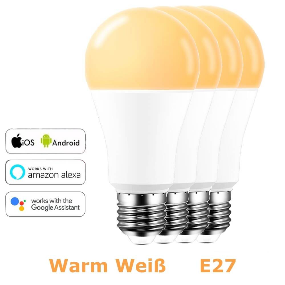 Smarte Glühbirne Warm Weiss Alexa 4 Stueck
