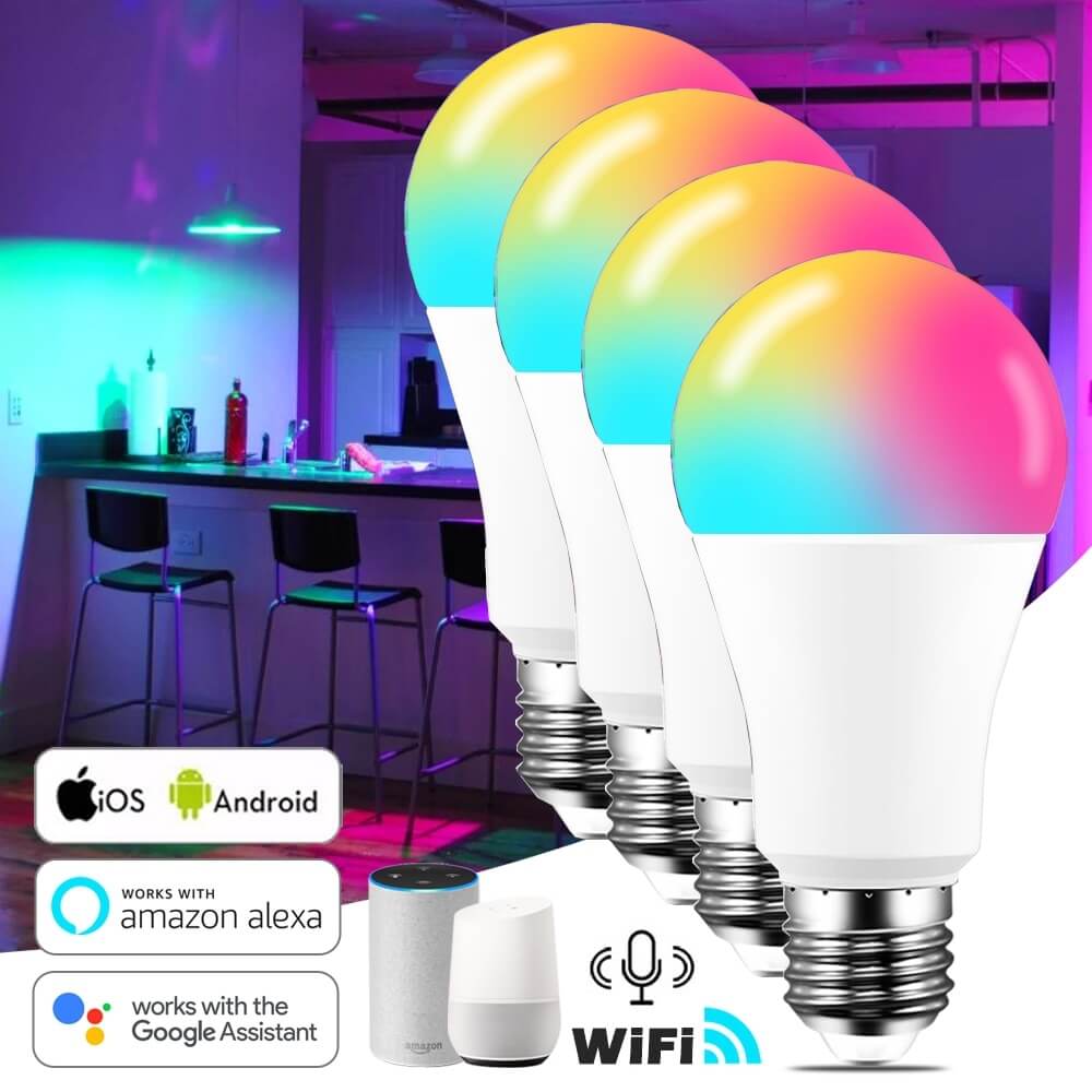 Smarte Glühbirne Alexa u. Google Home RGB + Weiß Warm Dimmbar 15W WLAN E27  LED Birne