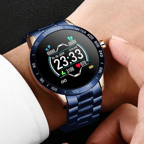 Smart Watch fuer Herren mit Edelstahl Armband Fitness Tracker Herz Frequenz und Blutdruck Messgeraet ist stylisch