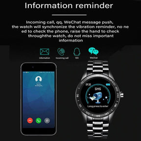 Smart Watch fuer Herren mit Edelstahl Armband Fitness Tracker Herz Frequenz und Blutdruck Messgeraet fuer Nachrichten SMS und Whatsapp