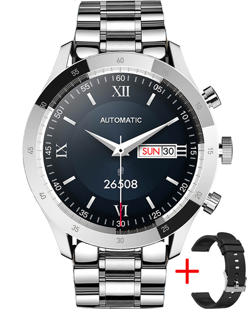 Smartwatch Herren Silber Edelstahl Armband Bluetooth