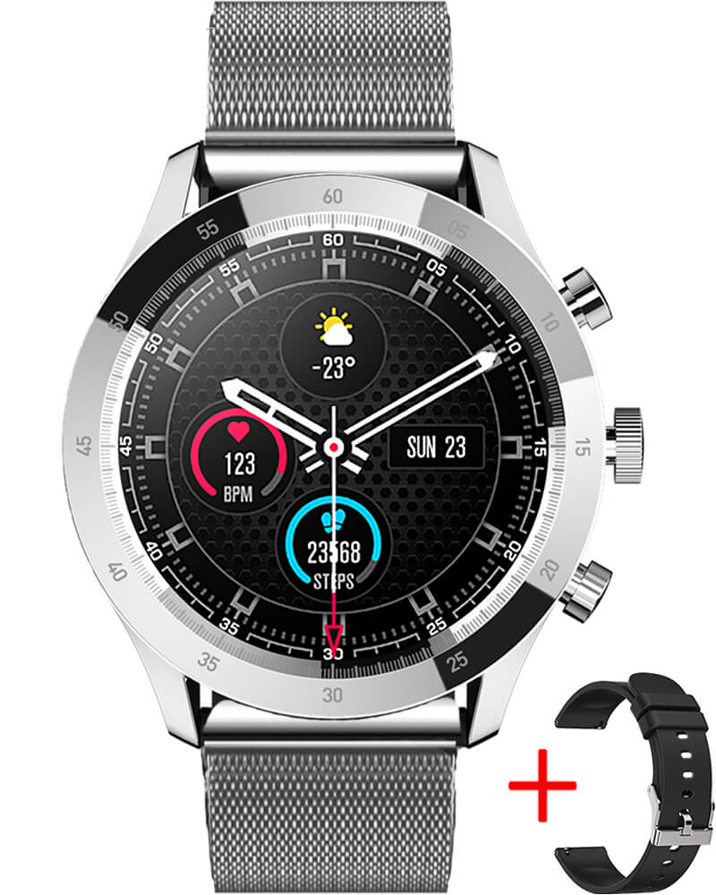 Smartwatch Herren Silber Mesh Gitternetz Armband Bluetooth