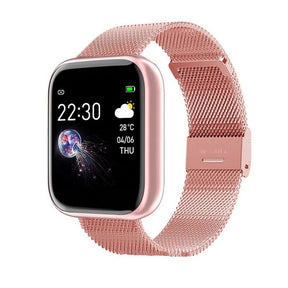 Smartwatch Unisex mit Mesh Armband fuer Herren und Frauen in pink