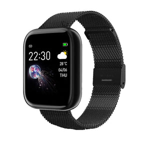 Smartwatch Unisex mit Mesh Armband fuer Herren und Frauen in schwarz
