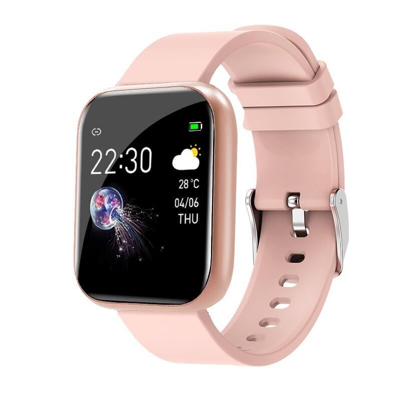 Smartwatch Unisex mit Silikon Armband fuer Herren und Frauen in pink